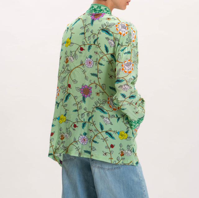 Wu'side-Kimono corto con estampado floral - agua/verde/cuero