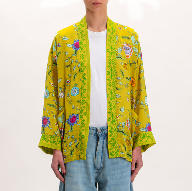 Wu'side-Kimono corto con estampado floral - aceite/verde/cielo