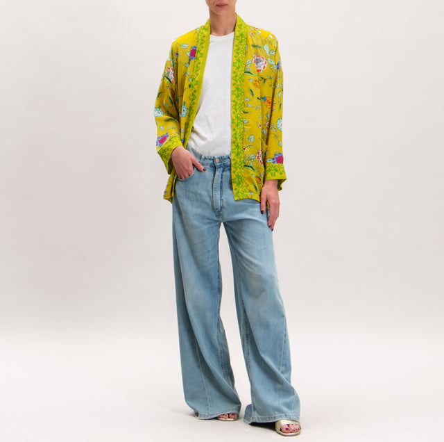 Wu'side-Kimono corto con estampado floral - aceite/verde/cielo