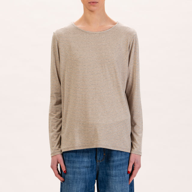 Zeroassoluto-Camiseta de punto a rayas - melange grey/beige