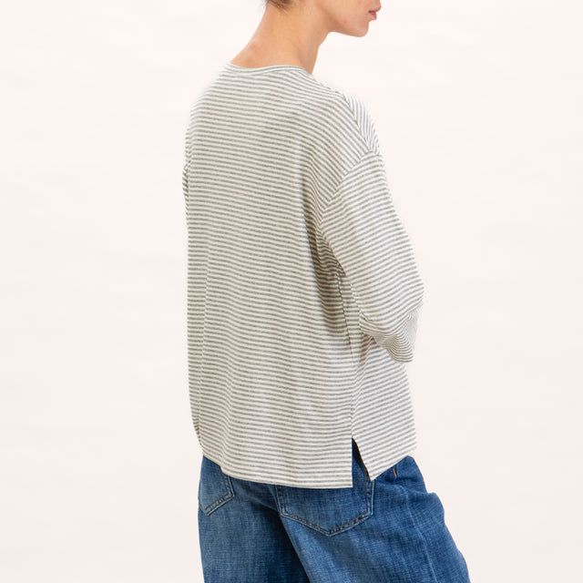 Zeroassoluto-T-shirt righe in jersey manica 3/4 - latte/grigio melange