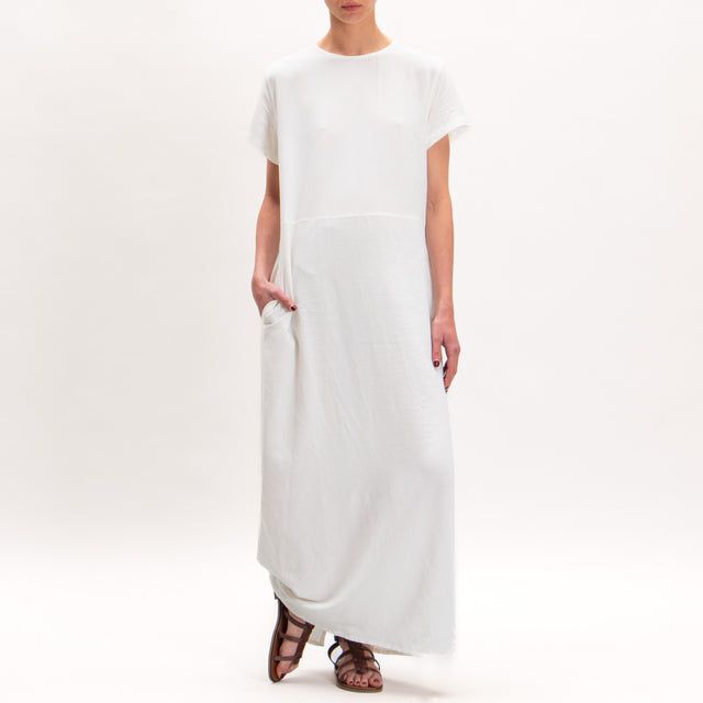 Zeroassoluto-ALMA Vestido de mezcla de lino con bolsillos - blanco