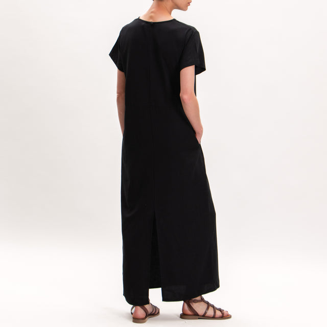 Zeroassoluto-ALMA Vestido de mezcla de lino con bolsillos - negro