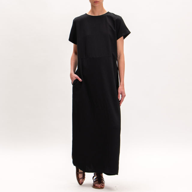 Zeroassoluto-ALMA Vestido de mezcla de lino con bolsillos - negro