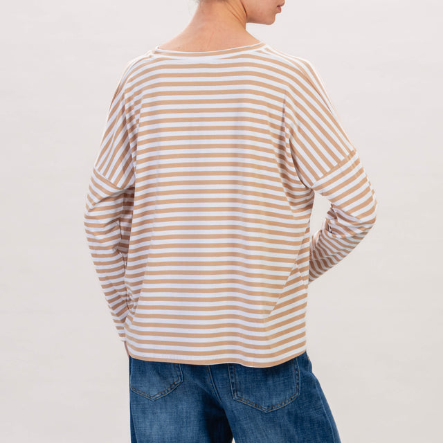 Zeroassoluto - Camiseta de punto con cuello de pico milk/wheat