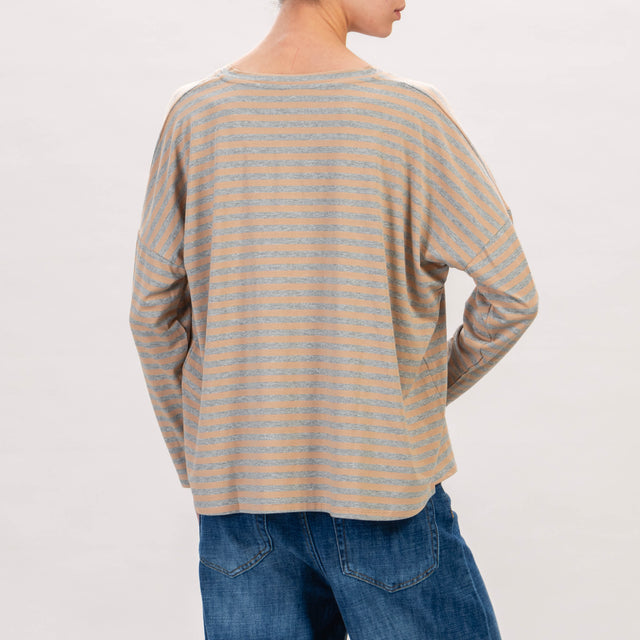 Zeroassoluto - Camiseta de punto - melange grey/beige