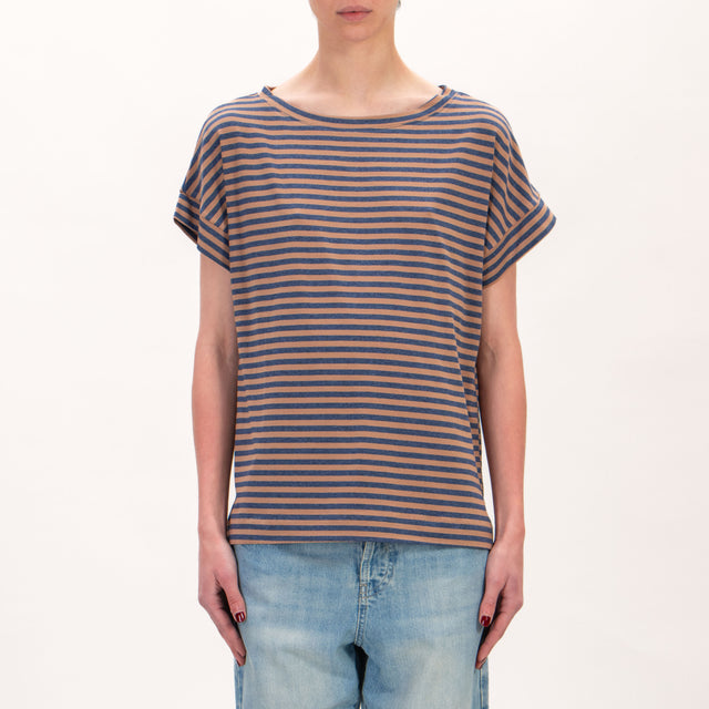 Zeroassoluto-Camiseta de punto a rayas - azul/bronceado