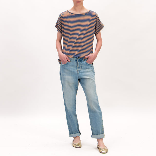 Zeroassoluto-Camiseta de punto a rayas - azul/bronceado