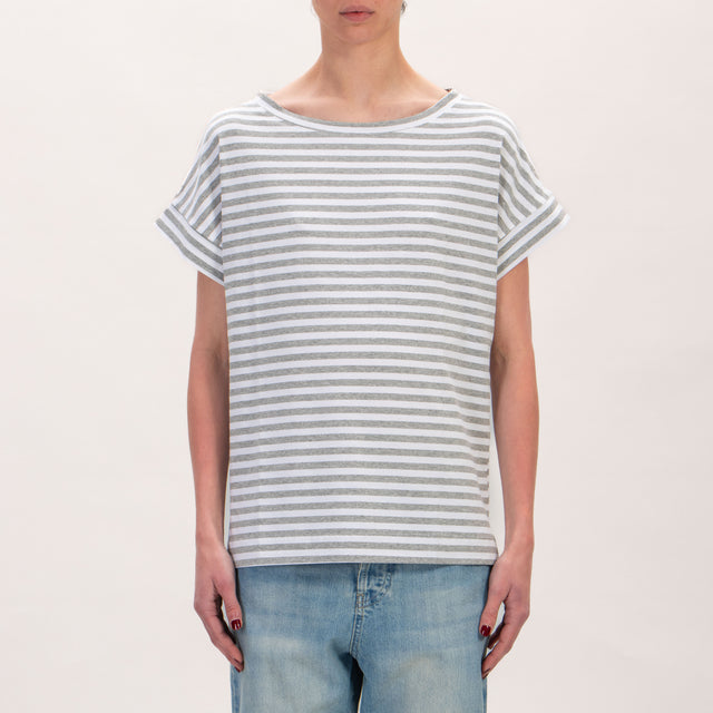 Zeroassoluto-Camiseta de punto a rayas - milk/melange grey
