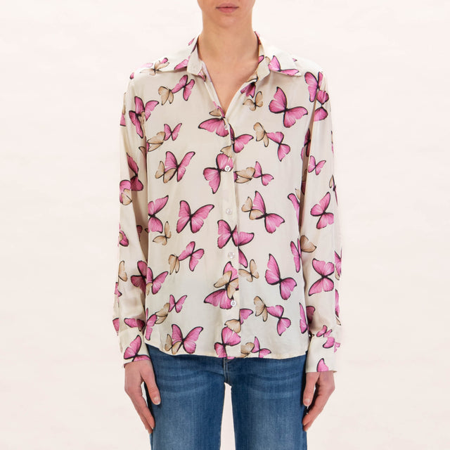 Zeroassoluto - Camisa de satén CAMY - milk/taupe/pink butterflies