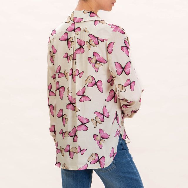 Zeroassoluto - Camisa de satén CAMY - milk/taupe/pink butterflies
