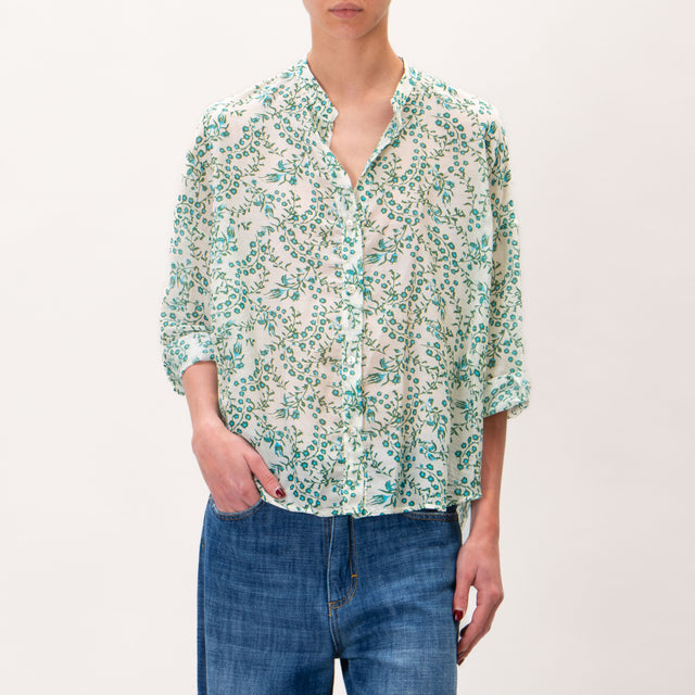 Camisa Zeroassoluto-CATY con estampado de muselina de mezcla de seda - flora butter/verde/turquesa