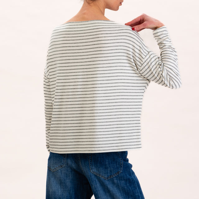 Zeroassoluto-CLOE Camiseta de punto a rayas - medium milky/melange grey stripes