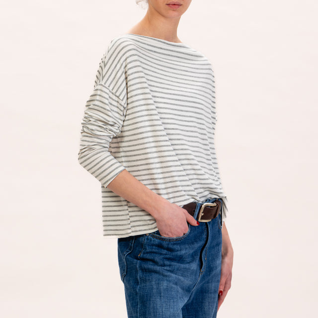 Zeroassoluto-CLOE Camiseta de punto a rayas - medium milky/melange grey stripes