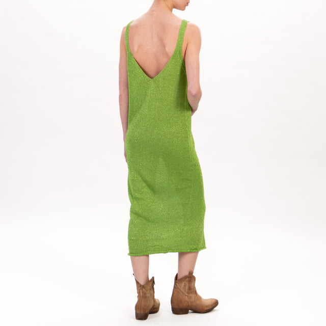 Zeroassoluto-Vestido de lúrex con doble escote en pico - verde manzana