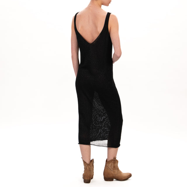 Zeroassoluto-Vestido de lúrex con doble escote en pico - negro