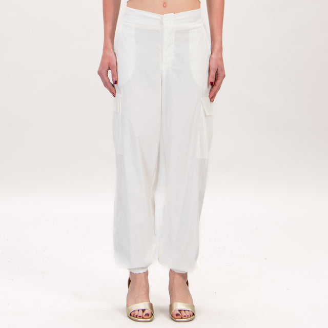 Zeroassoluto-Pantalone LORIS cargo tessuto elasticizzato con elastico - off white