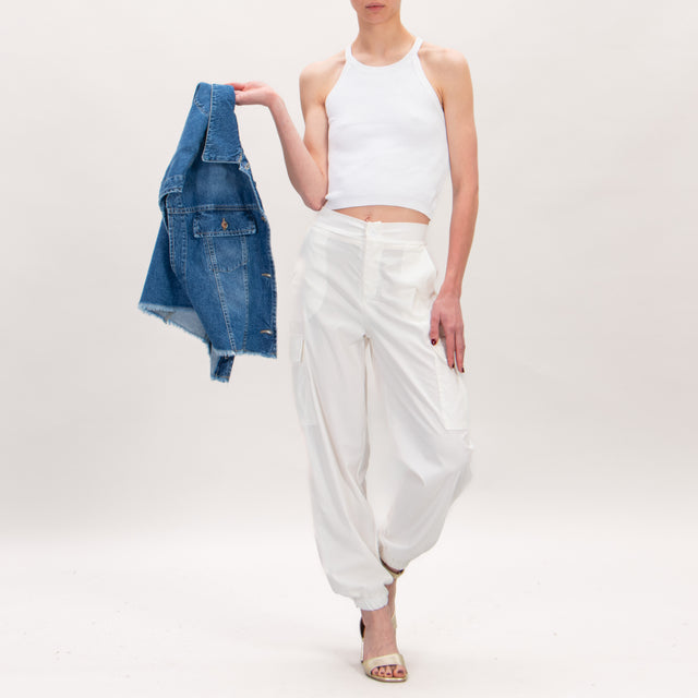 Zeroassoluto-Pantalone LORIS cargo tessuto elasticizzato con elastico - off white