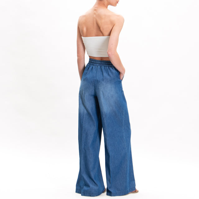 Zeroassoluto-Pantalone chambray MESI con elastico - denim