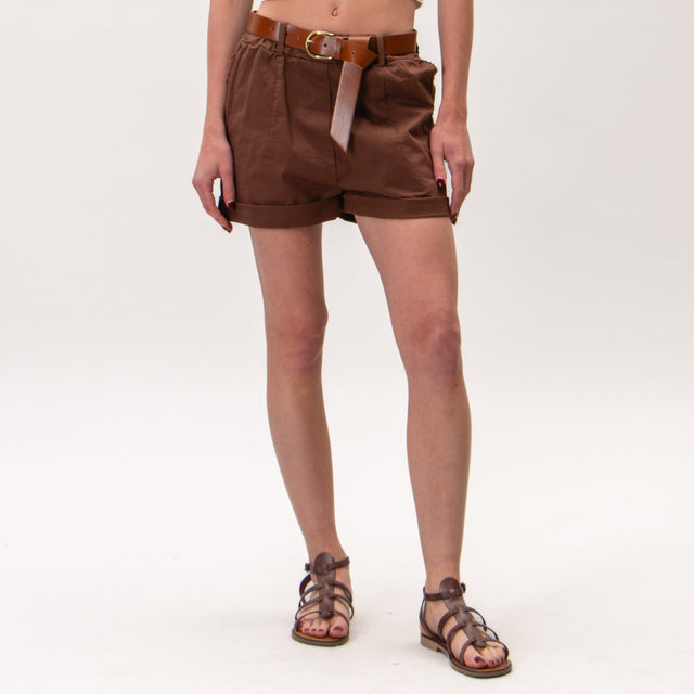 Tension in-Shorts bolsillos con flecos y elástico - chocolate