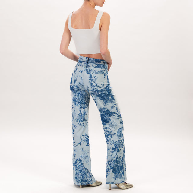 Haveone-Pantalón estampado floral - azul/jeans