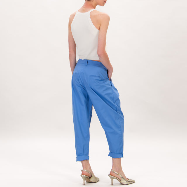 Souvenir-Pantalón elástico de algodón con pinzas - azul claro