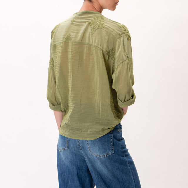 Motel-Camisa de muselina con bordado - oliva