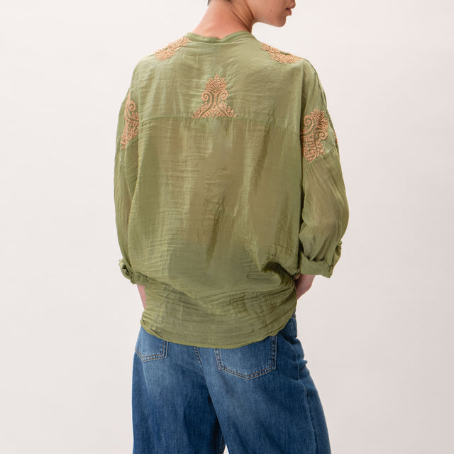 Motel-Camisa de muselina con bordado - oliva/galleta