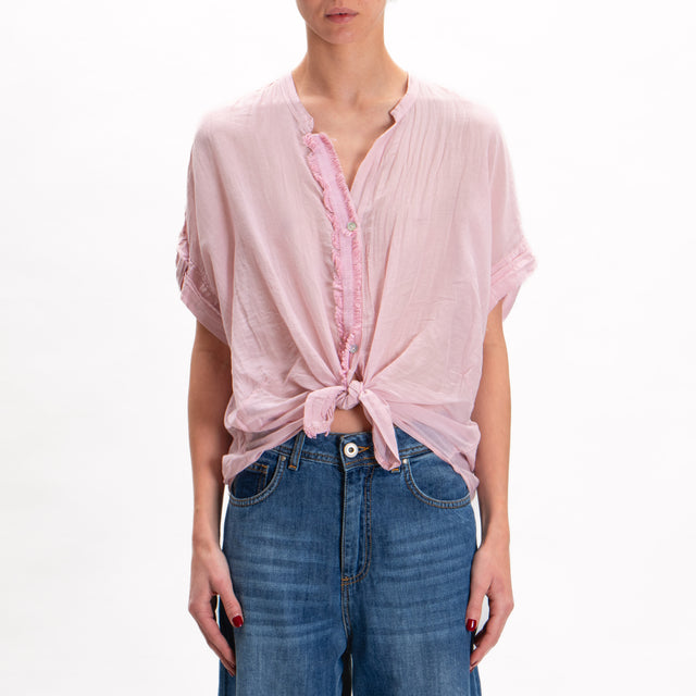 Camisa Tension de mezcla de seda con detalle de flecos - rosa