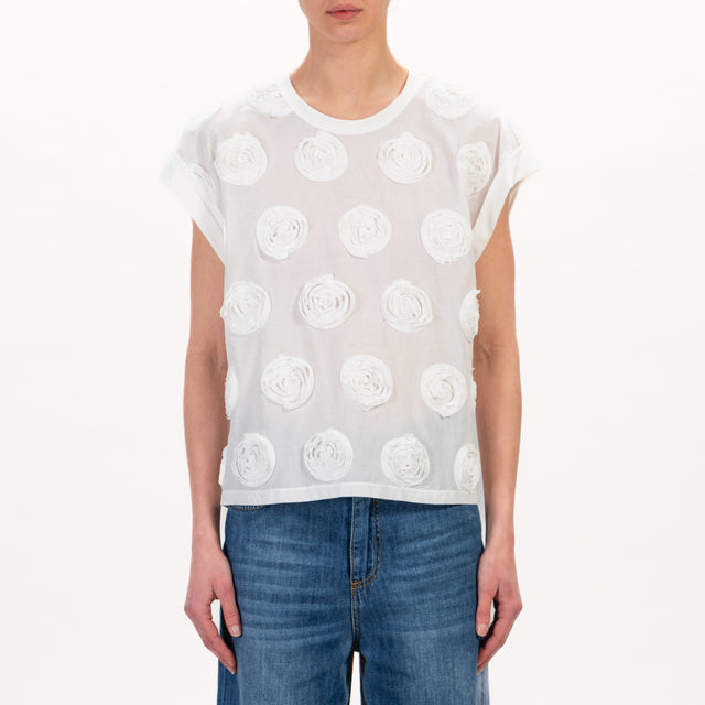 Camiseta Tension de algodón con rosas - leche