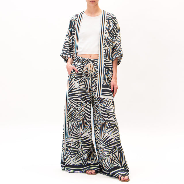 Tension in-Kimono mezcla de lino estampado - tiza/negro