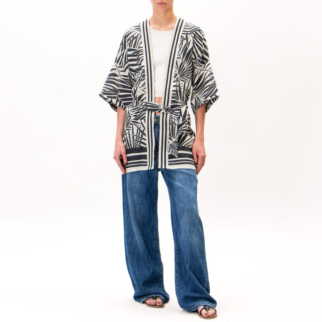 Tension in-Kimono mezcla de lino estampado - tiza/negro