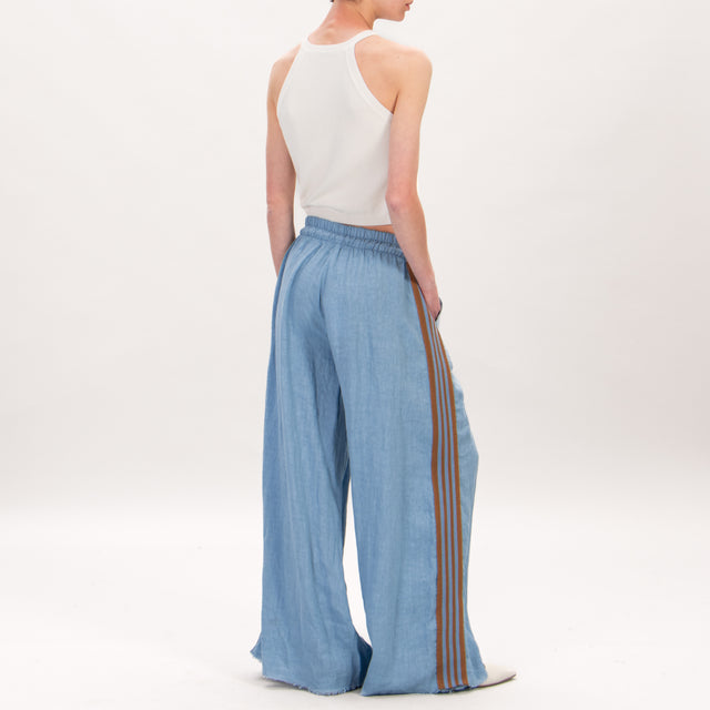 Motel-Pantalones de lino con cordón y rayas laterales - jeans/galleta