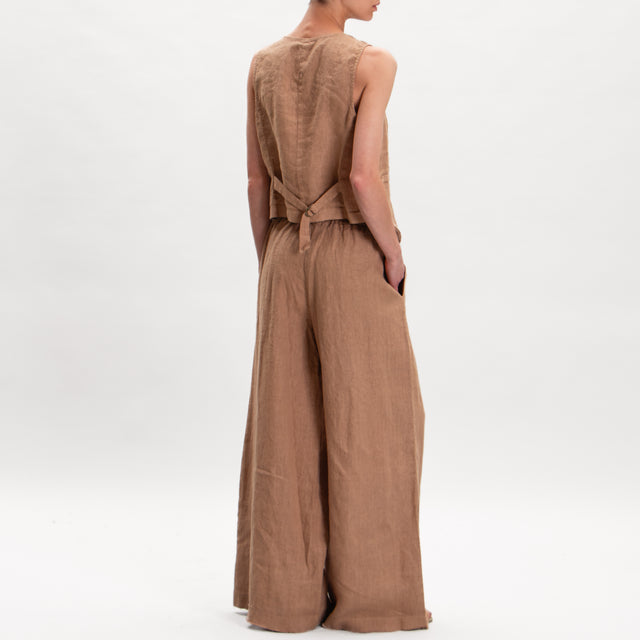 Pantalón tensor de lino con cordón - camel