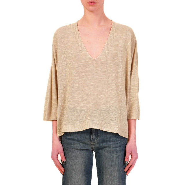 Souvenir-Maglia misto lino scollo a v - beige