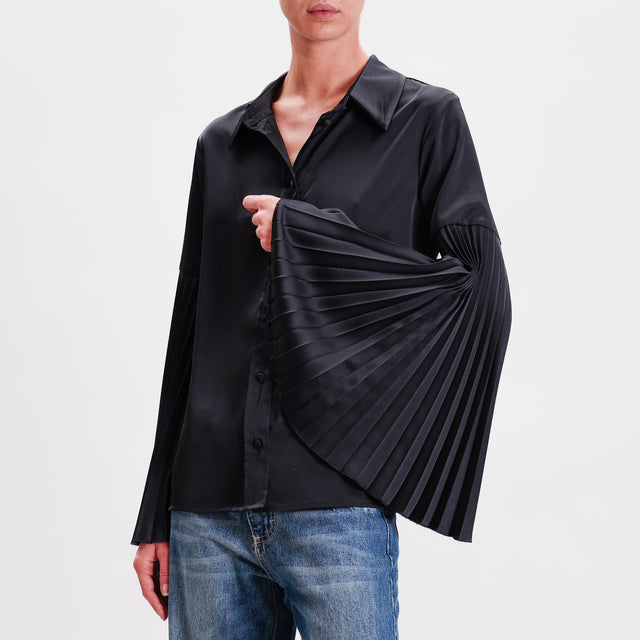 Souvenir-Camicia manica ampia plissé in satin - nero