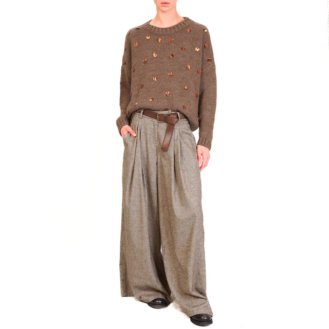 Souvenir-Pantalone spinato wide leg con pinces - moro