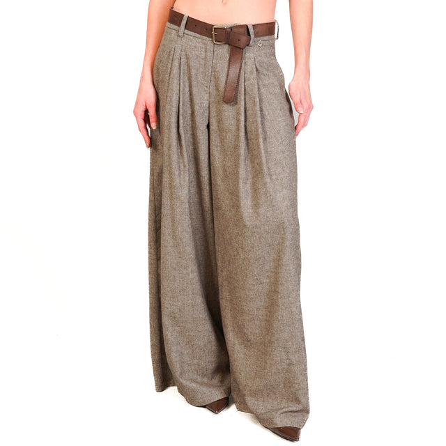 Souvenir-Pantalone spinato wide leg con pinces - moro