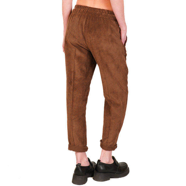 Souvenir-500-line velvet trousers with drawstring - chocolate