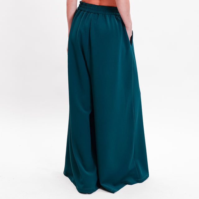 Souvenir-Pantalone wide leg coulisse con pinces - verde