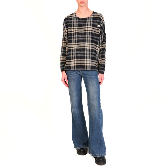 Souvenir-Blusa check con spille - nero/beige