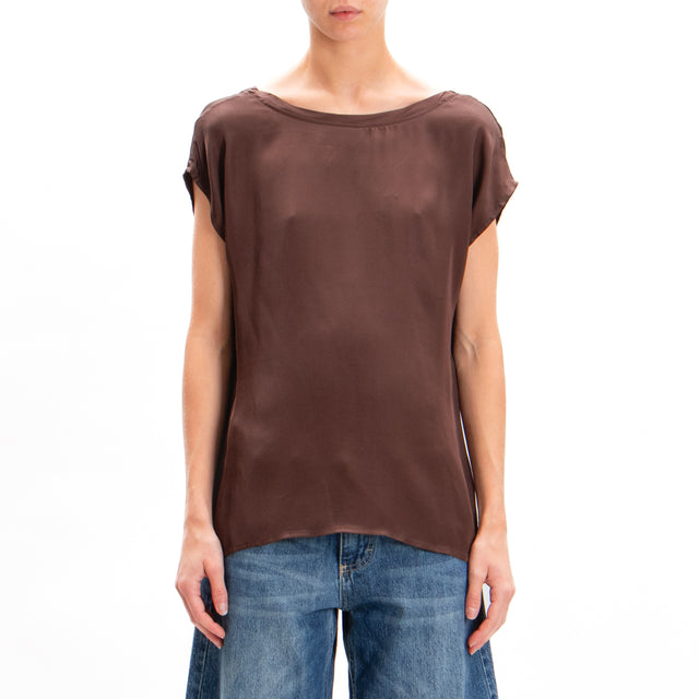 Souvenir-Blusa in satin scollo a v dietro - cioccolato