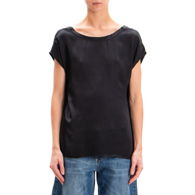 Souvenir-Blusa in satin scollo a v dietro - nero