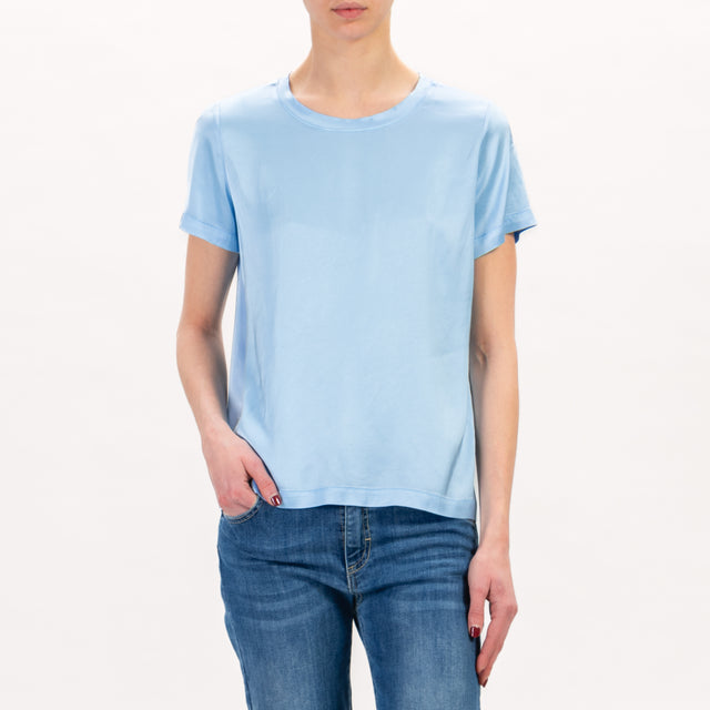 Vicolo-Blusa media manga de raso elástico - azul claro