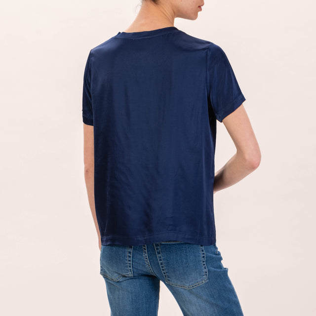 Vicolo-Blusa media manga de raso elástico - Azul