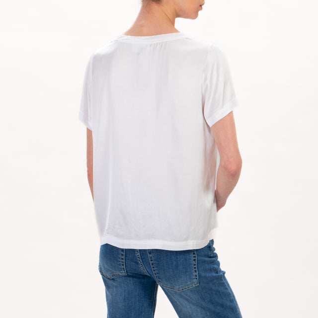 Vicolo-Blusa media manga de raso elástico - blanco