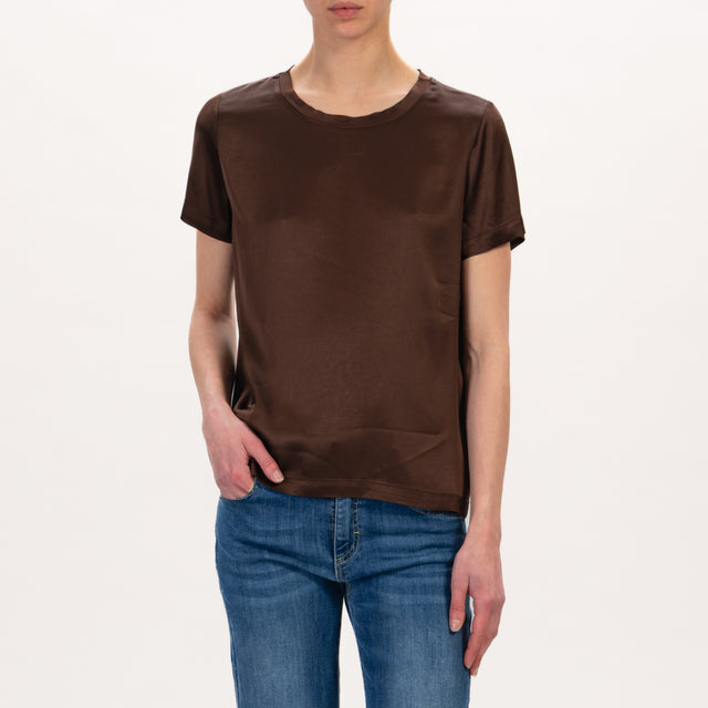 Vicolo-Blusa media manga de raso elástico - marrón oscuro