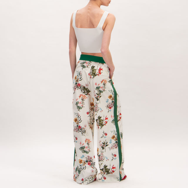 Vicolo-Pantalones con estampado floral y rayas laterales - mantequilla/militar/naranja/verde