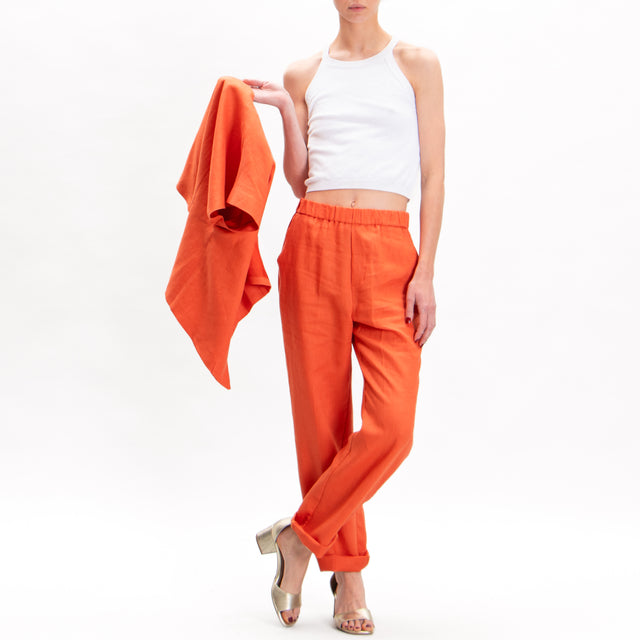 Vicolo-Pantalón de lino con cintura elástica - naranja
