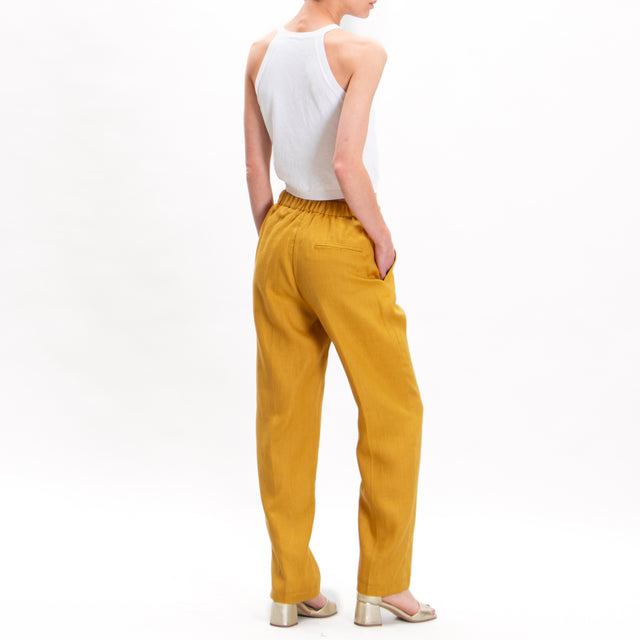Vicolo-Pantalón de Lino con cintura elástica - Mostaza